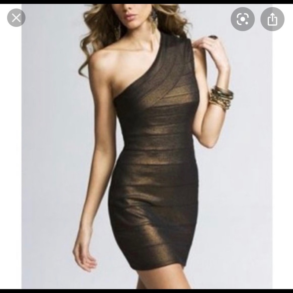 Express Black & Gold, One Shoulder Mini Dress